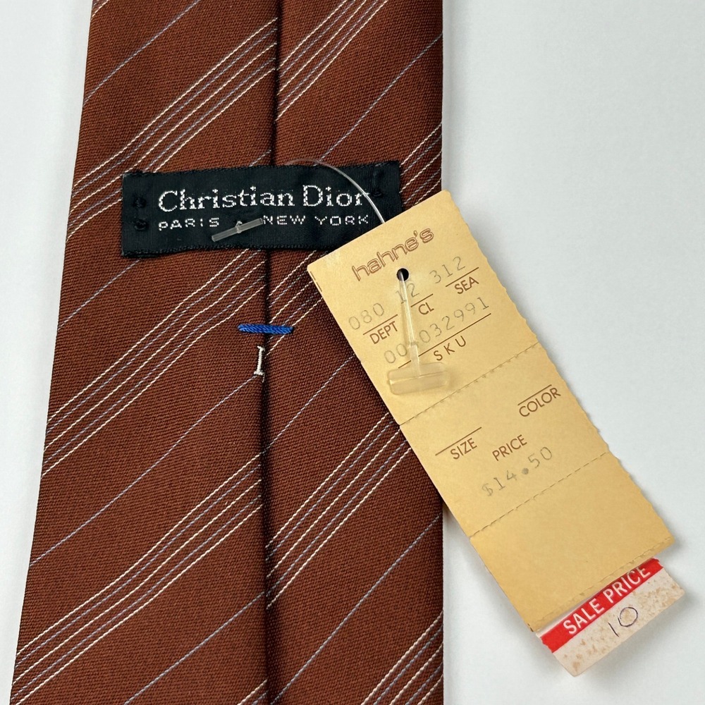 Vintage Christian Dior Hahne's Brown Striped Tie‎ NWT - Picture 3 of 9